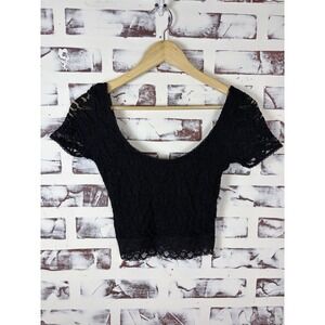 Forever 21 Woman's Lace Crop Shirt Size S Black Floral Lace‎ Whimsigoth Coquette